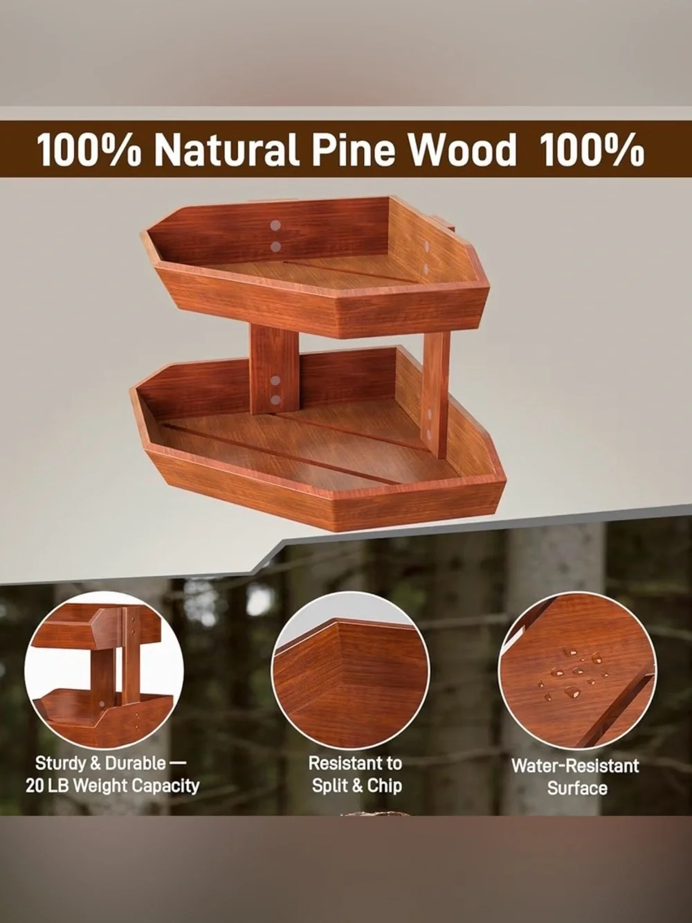 Wooden 2-Tier Fruit Basket for Kitchen Counter Space-Saving Organizer